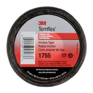 Cinta de fricción de algodón 3M™ Temflex ™ 1755, 3/4 pulg.x 60 pies, negra